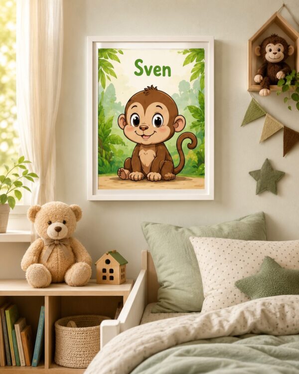 Gepersonaliseerde jungleposter met aapje en naam