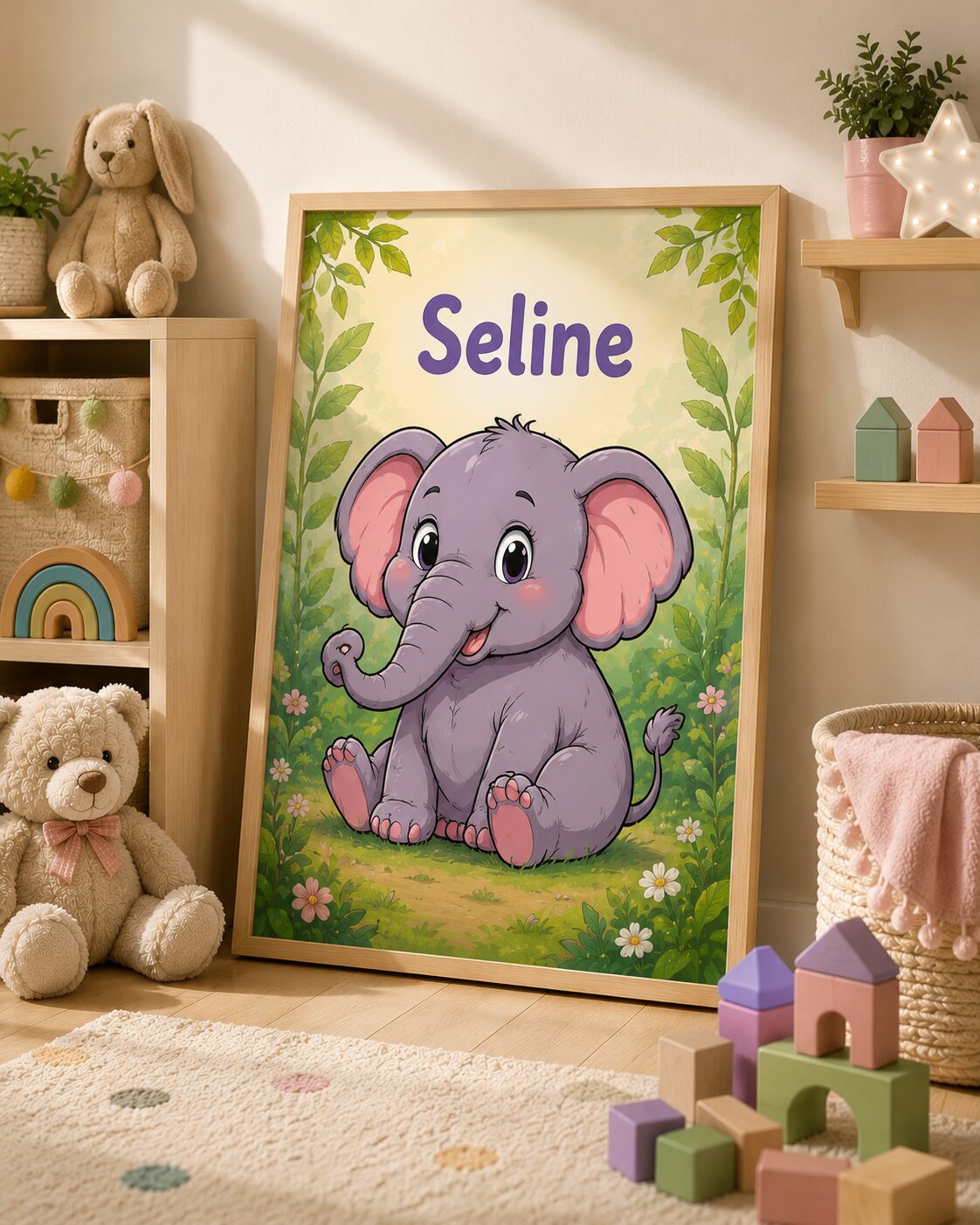 Gepersonaliseerde poster met olifantje en naam