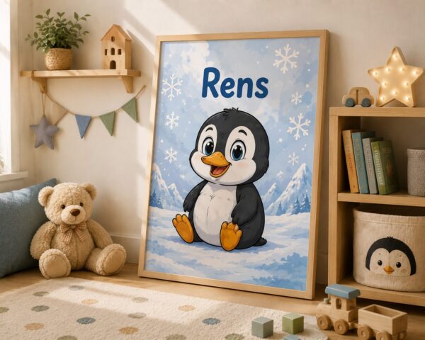 Gepersonaliseerde poster met pinguin en naam