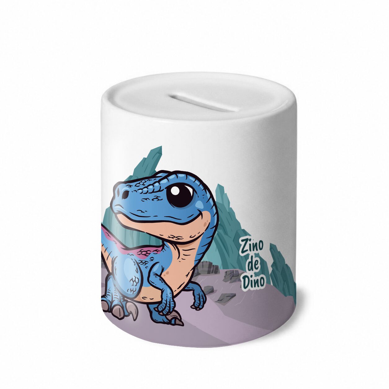Spaarpot Zino de Dino met naam rechterkant