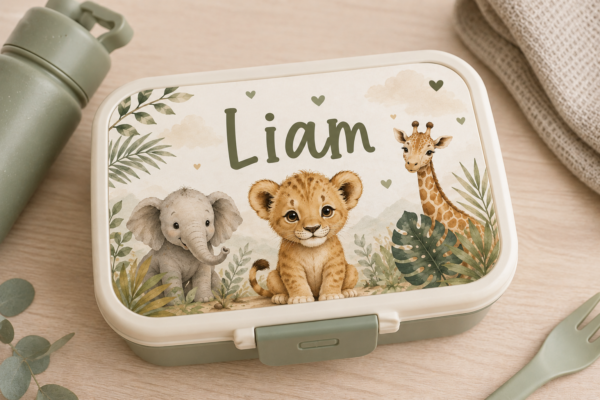 Broodtrommel safari met naam Liam