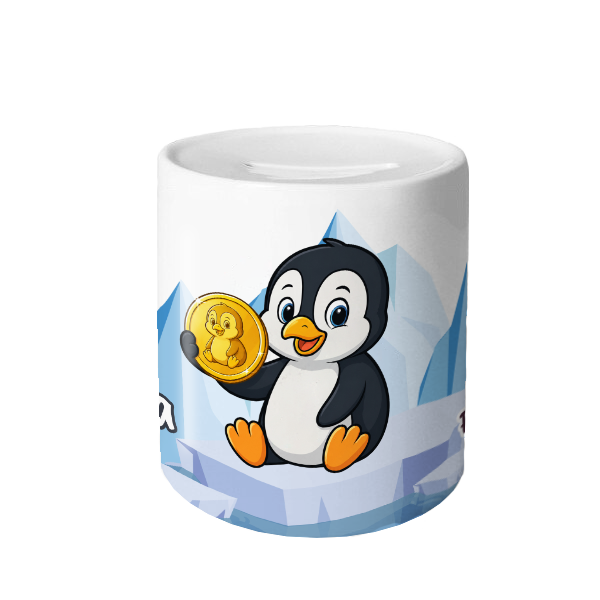 Spaarpot Joeki de Pinguin met naam met naam