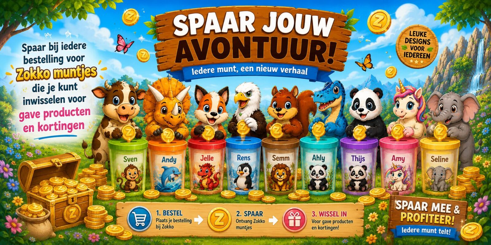 Spaar jouw avontuur — spaar Zokko muntjes bij elke bestelling